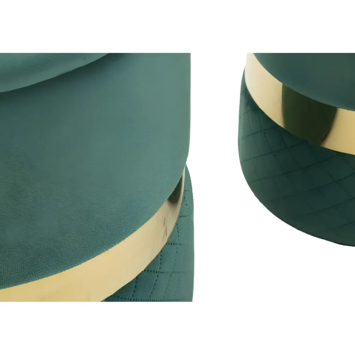 Set 2 Pouf Contenitori in Tessuto Verde Oro Salvaspazio Salotto Camera