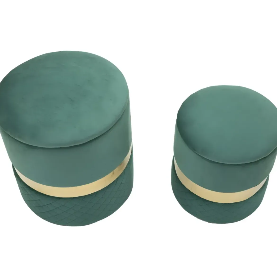 Set 2 Pouf Contenitori in Tessuto Verde Oro Salvaspazio Salotto Camera