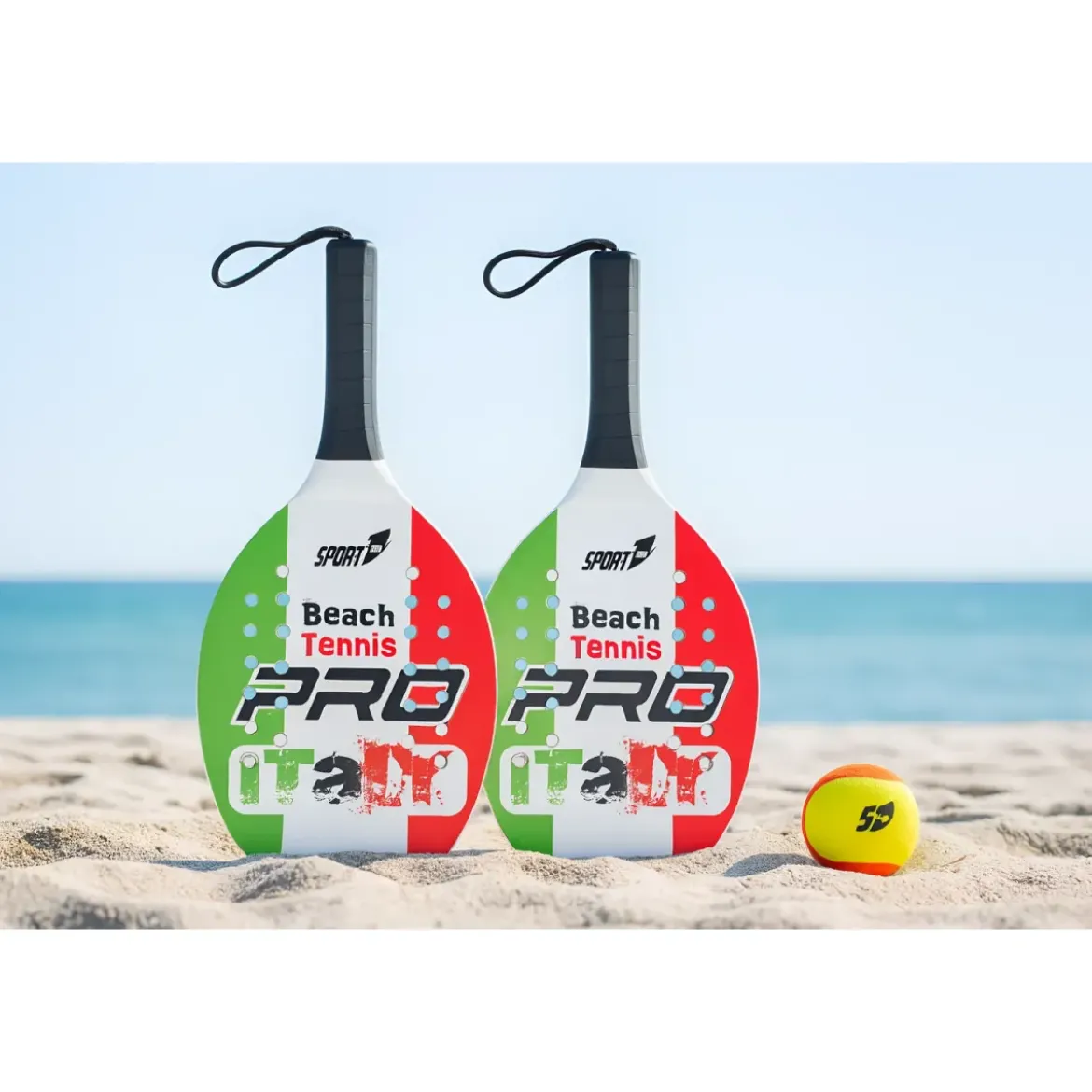 Set Racchettoni da Beach Tennis in Legno Colore Italia Pallina Inclusa