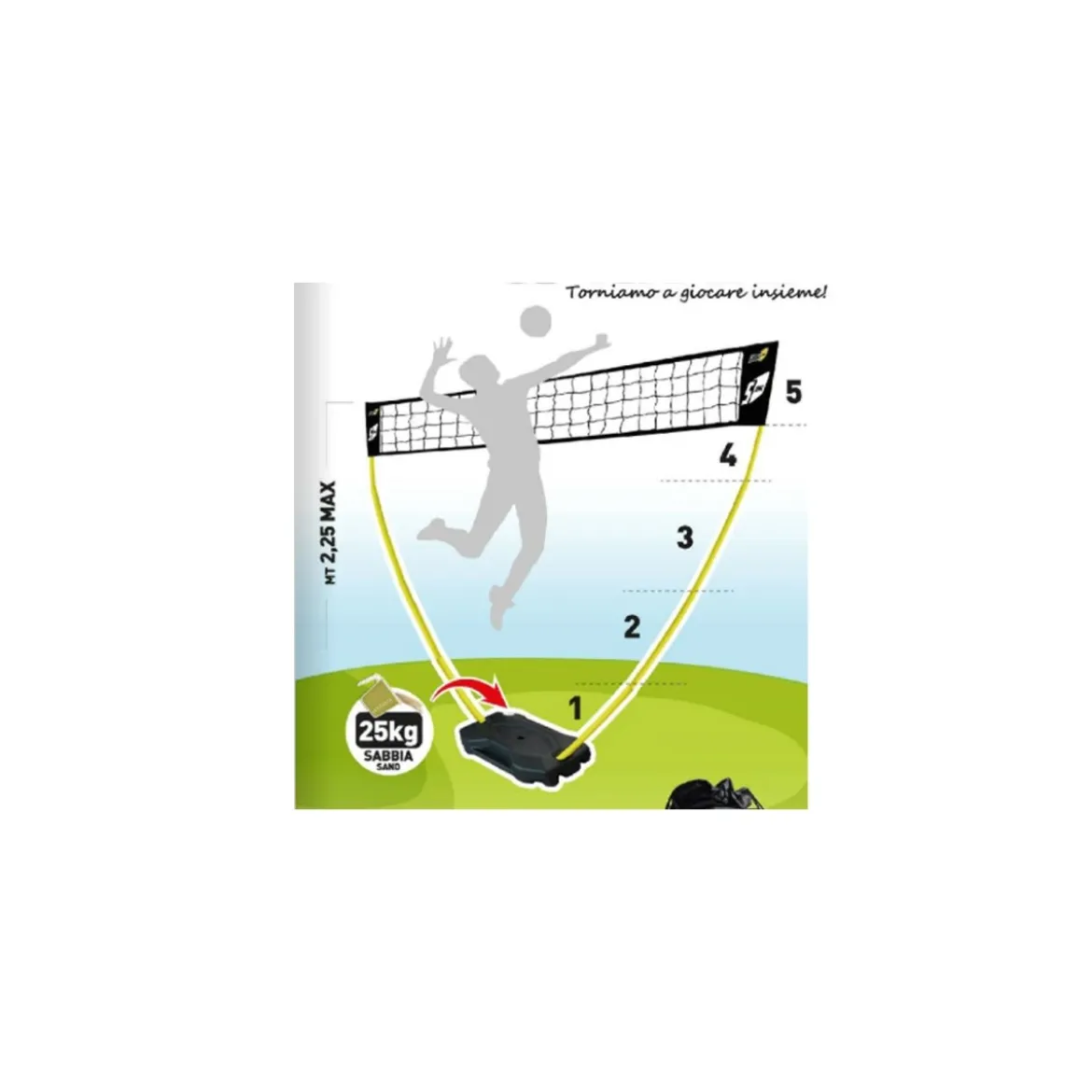 Set Rete Multisport Regolabile Pallavolo Beach Volley Zavorra Badminton Spiaggia