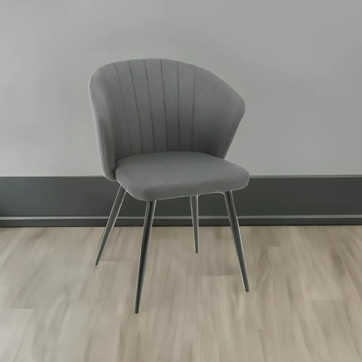 Set 2 Sedie da Interno Imbottite in Tessuto Grigio Scuro Gambe Nere