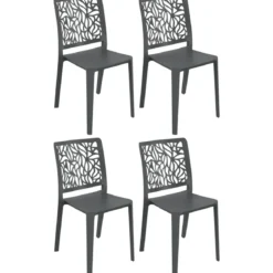 Set 4 Sedie da Pranzo Antracite in Polipropilene da Interno Esterno