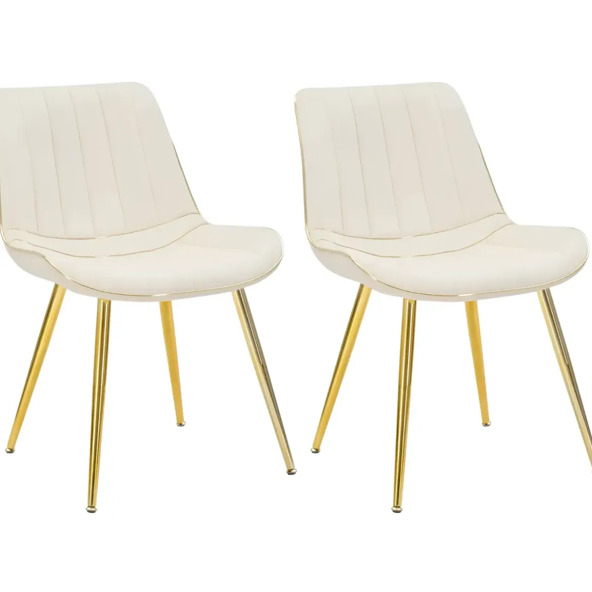 Set 2 Sedie da Pranzo Imbottite Tessuto Crema Finiture Oro Metallo