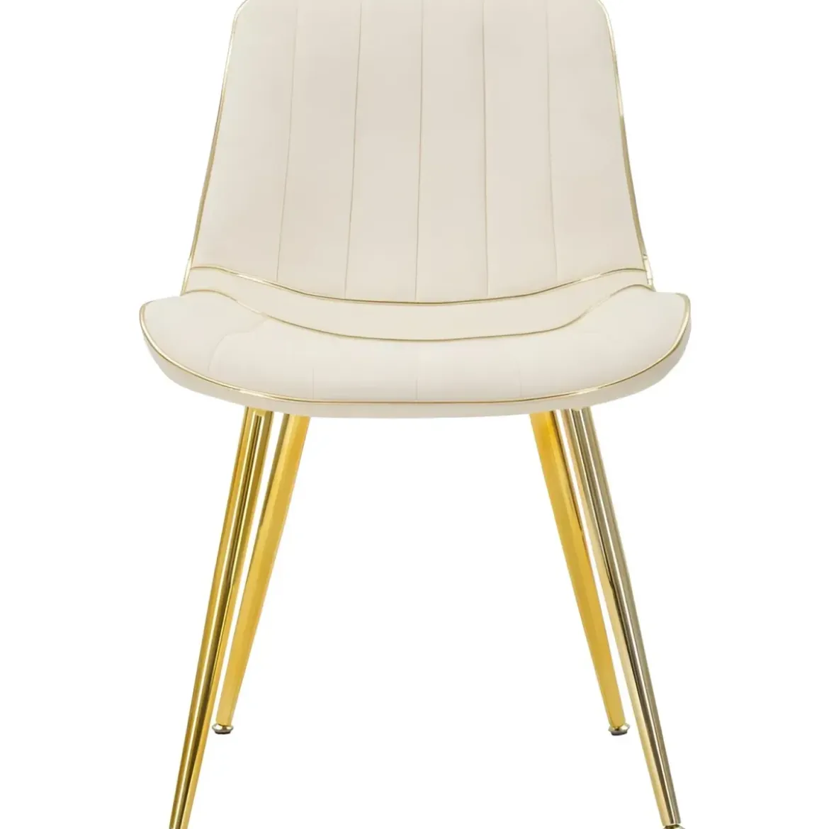 Set 2 Sedie da Pranzo Imbottite Tessuto Crema Finiture Oro Metallo