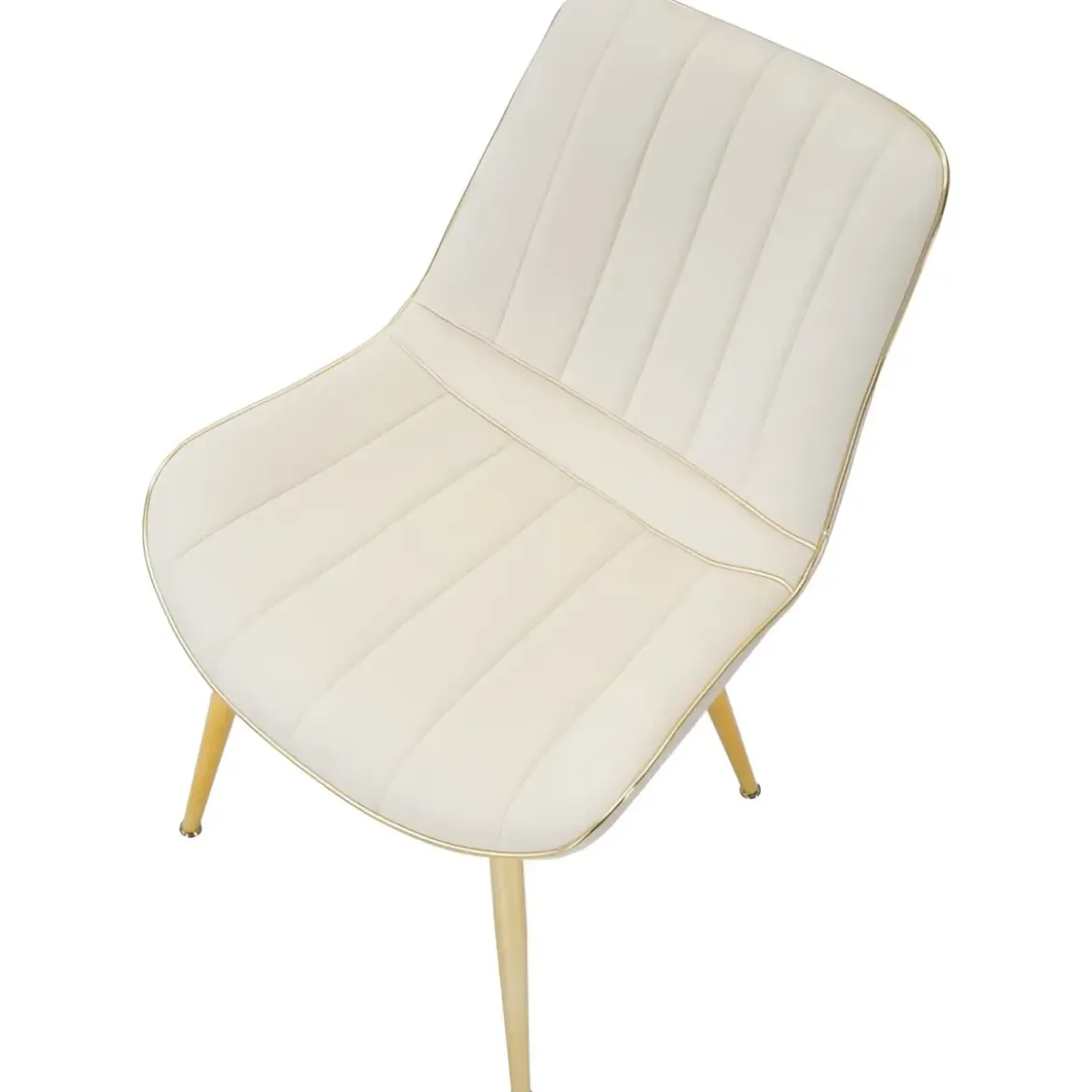 Set 2 Sedie da Pranzo Imbottite Tessuto Crema Finiture Oro Metallo