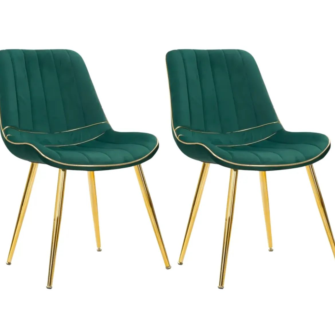 Set 2 Sedie da Pranzo Imbottite Verde Dettagli Oro per Soggiorno Cucina