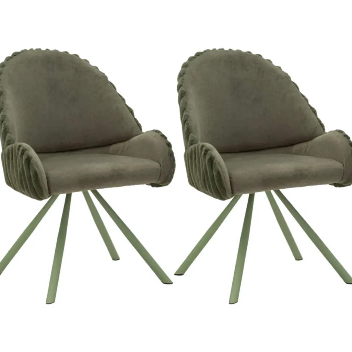 Set 2 Sedie da Pranzo Imbottite in Tessuto Verde Seduta 45 cm