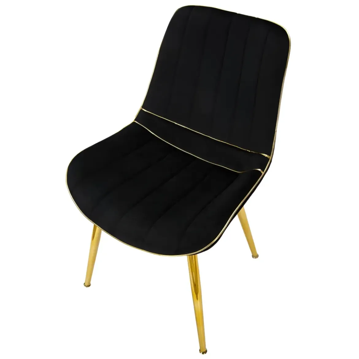 Set 2 Sedie da Pranzo Imbottite Nero Dettagli Oro per Soggiorno Cucina