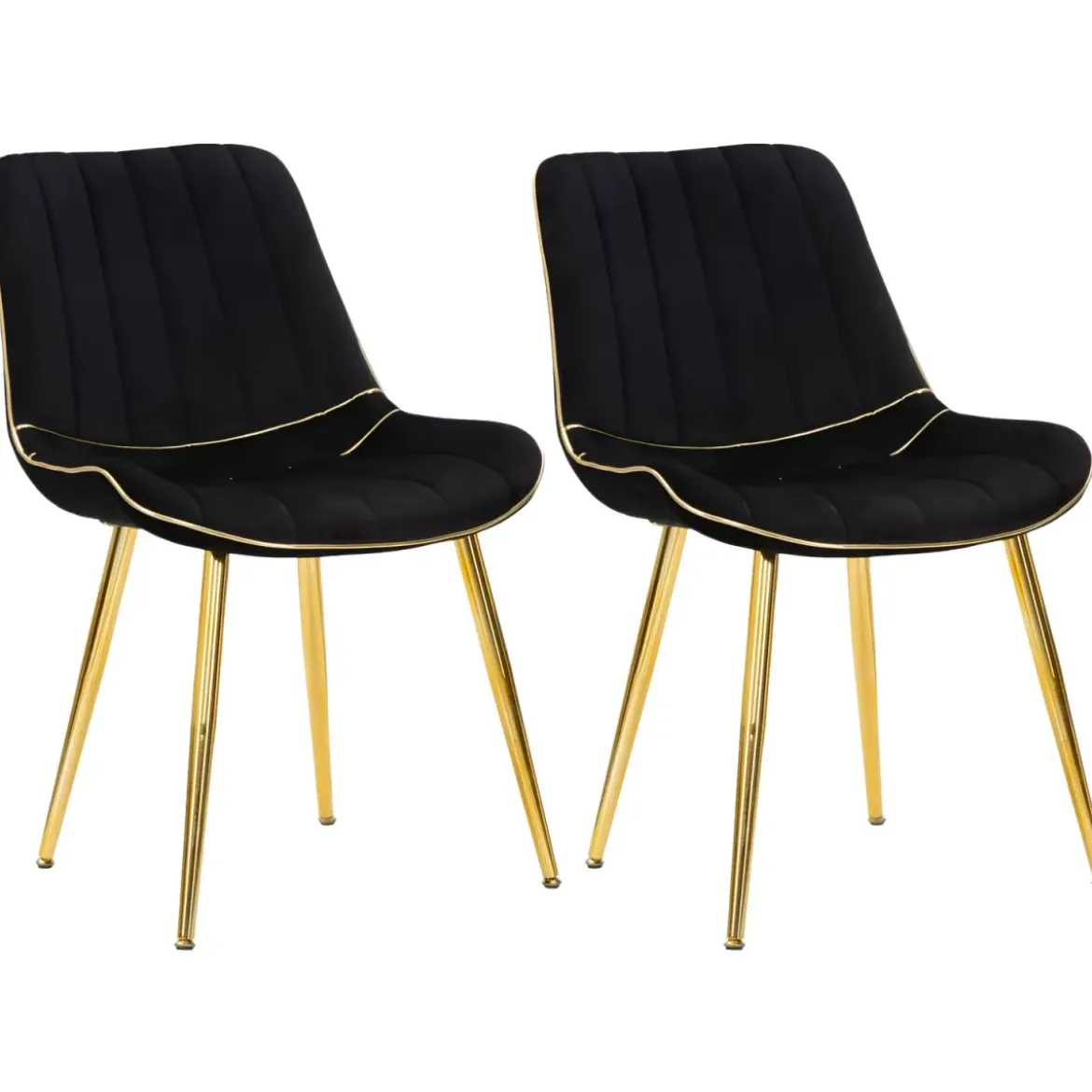 Set 2 Sedie da Pranzo Imbottite Nero Dettagli Oro per Soggiorno Cucina
