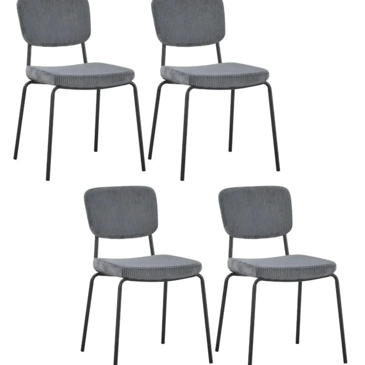 Set 4 Sedie da Pranzo Imbottite in Tessuto Grigio Scuro Struttura Nera