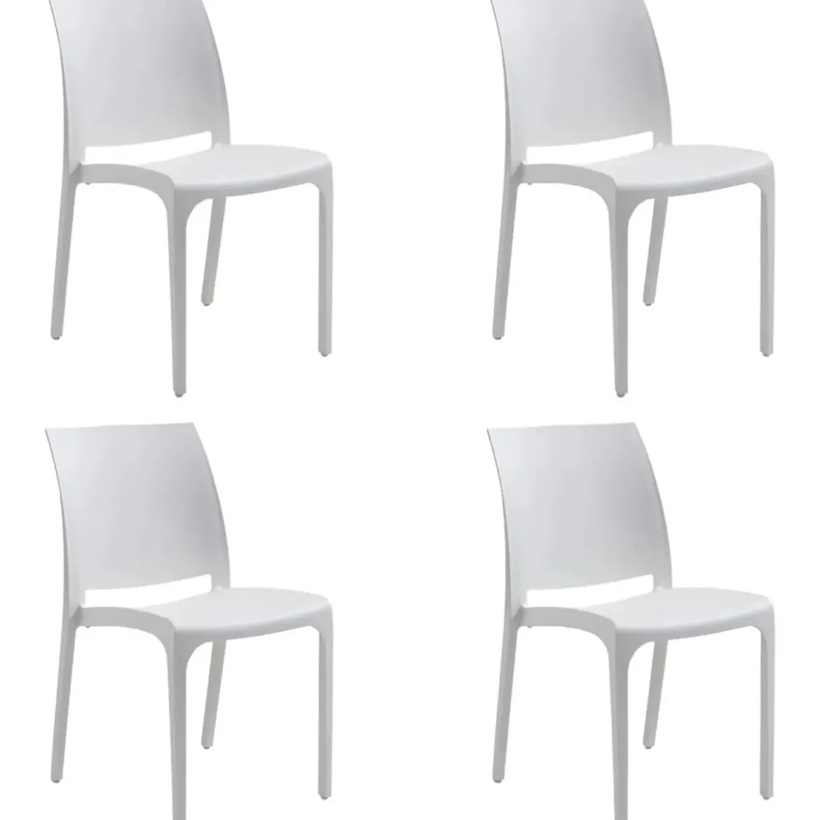 Set 4 Sedie da Pranzo in Resina Impilabili Bianco Tappi Antiscivolo