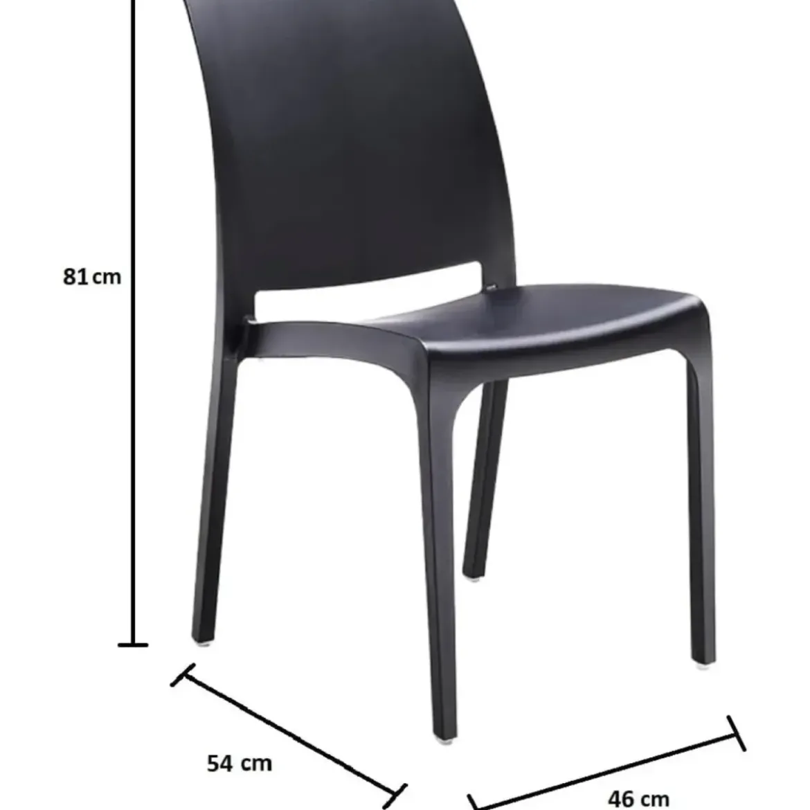 Set 4 Sedie da Pranzo in Resina Impilabili Nero con Tappi Antiscivolo