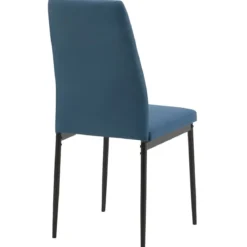 Set 4 Sedie da Pranzo in Tessuto Blu Gambe in Metallo
