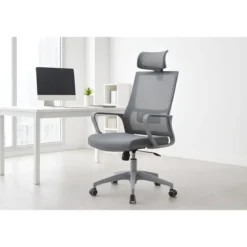 Set 2 Sedie da Ufficio Grigio Schienale Traspirante Poggiatesta Regolabile