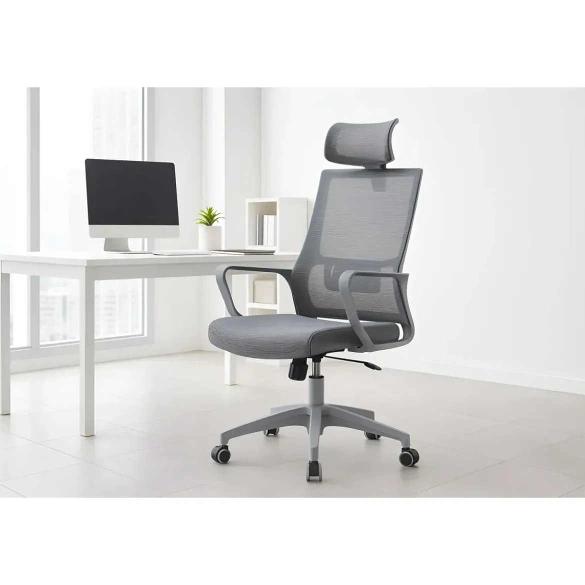 Set 2 Sedie da Ufficio Grigio Schienale Traspirante Poggiatesta Regolabile
