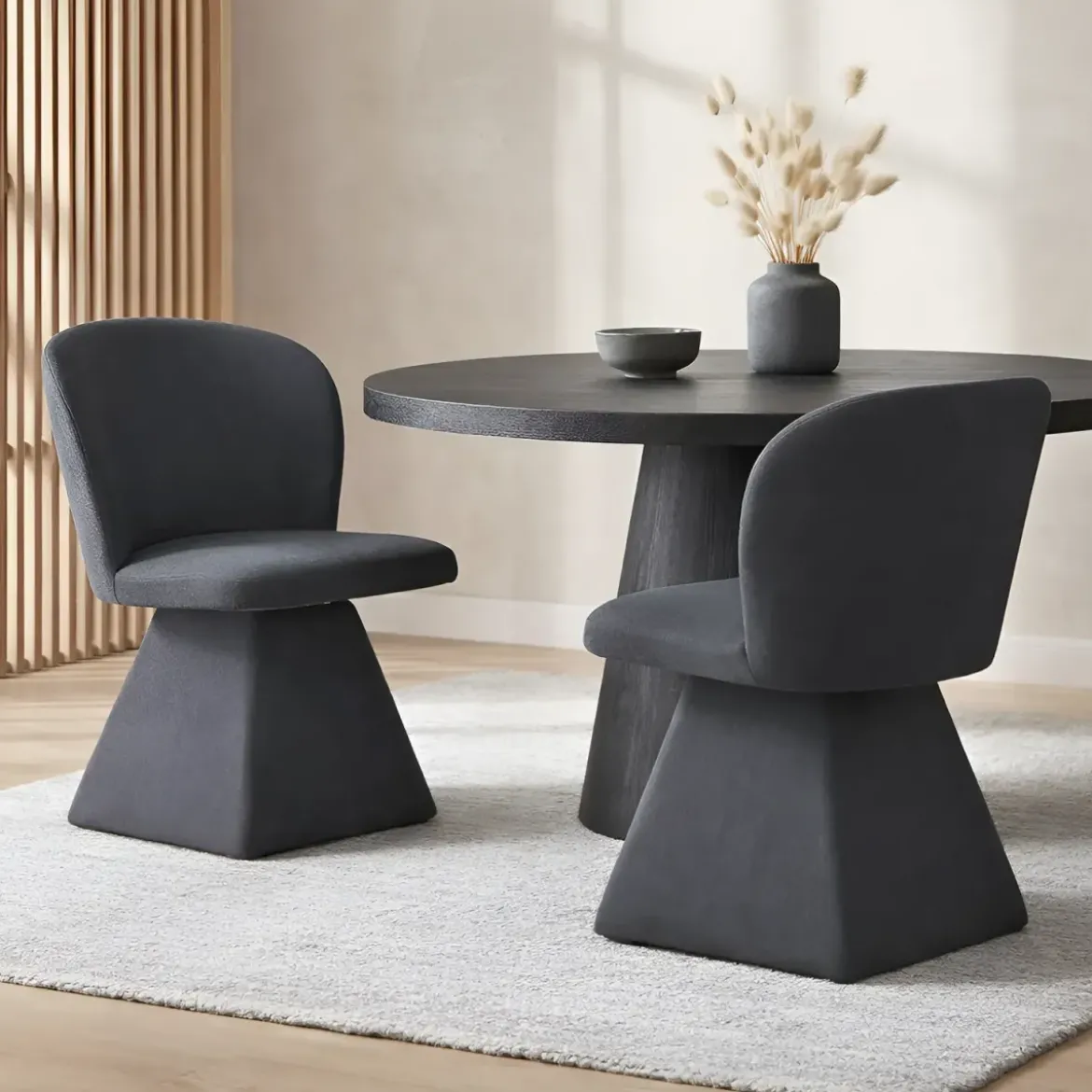 Set 2 Sedie Girevoli in Tessuto Grigio Scuro con Base Piramidale