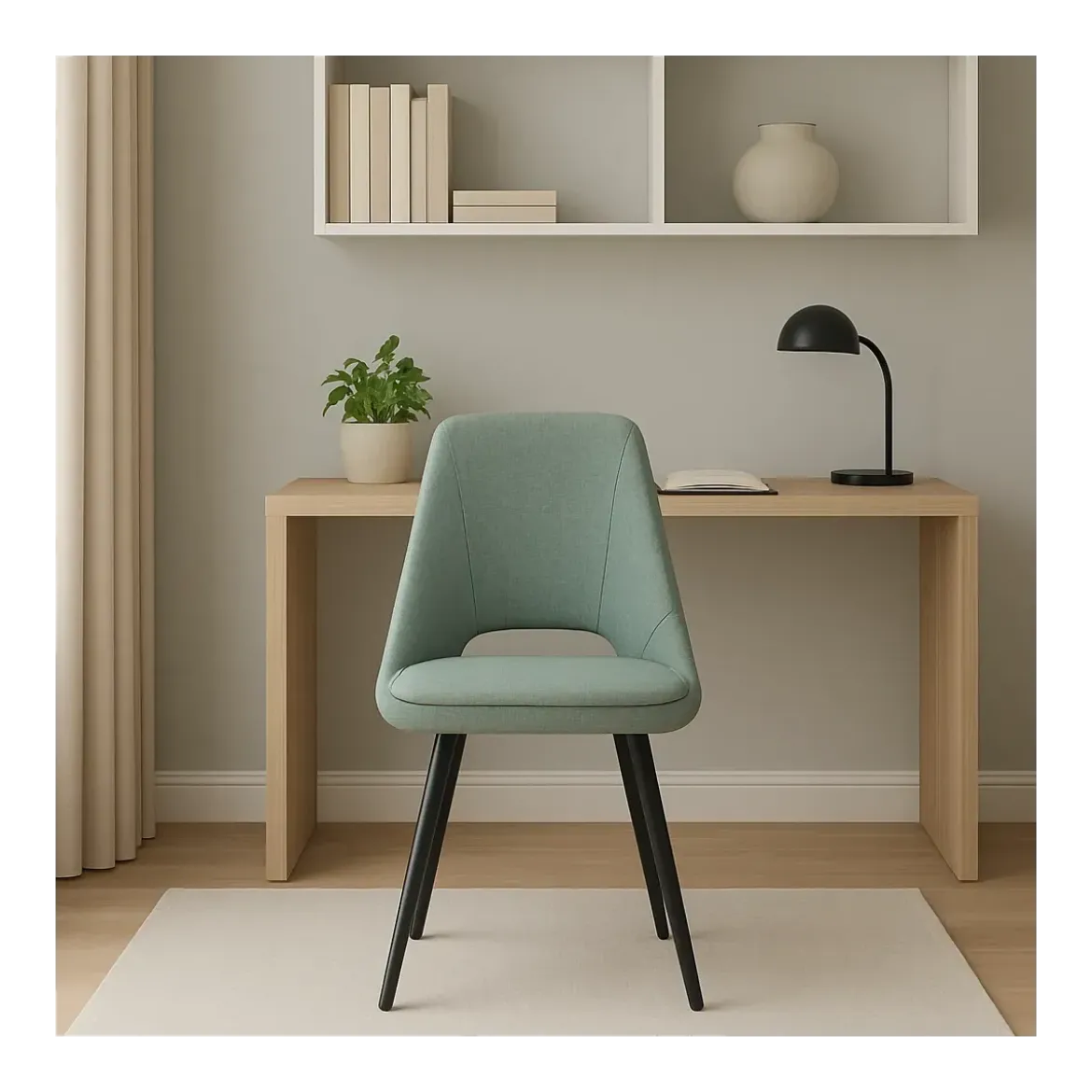 Set 2 Sedie Imbottite da Interno in Tessuto Verde Gambe in Metallo Nero