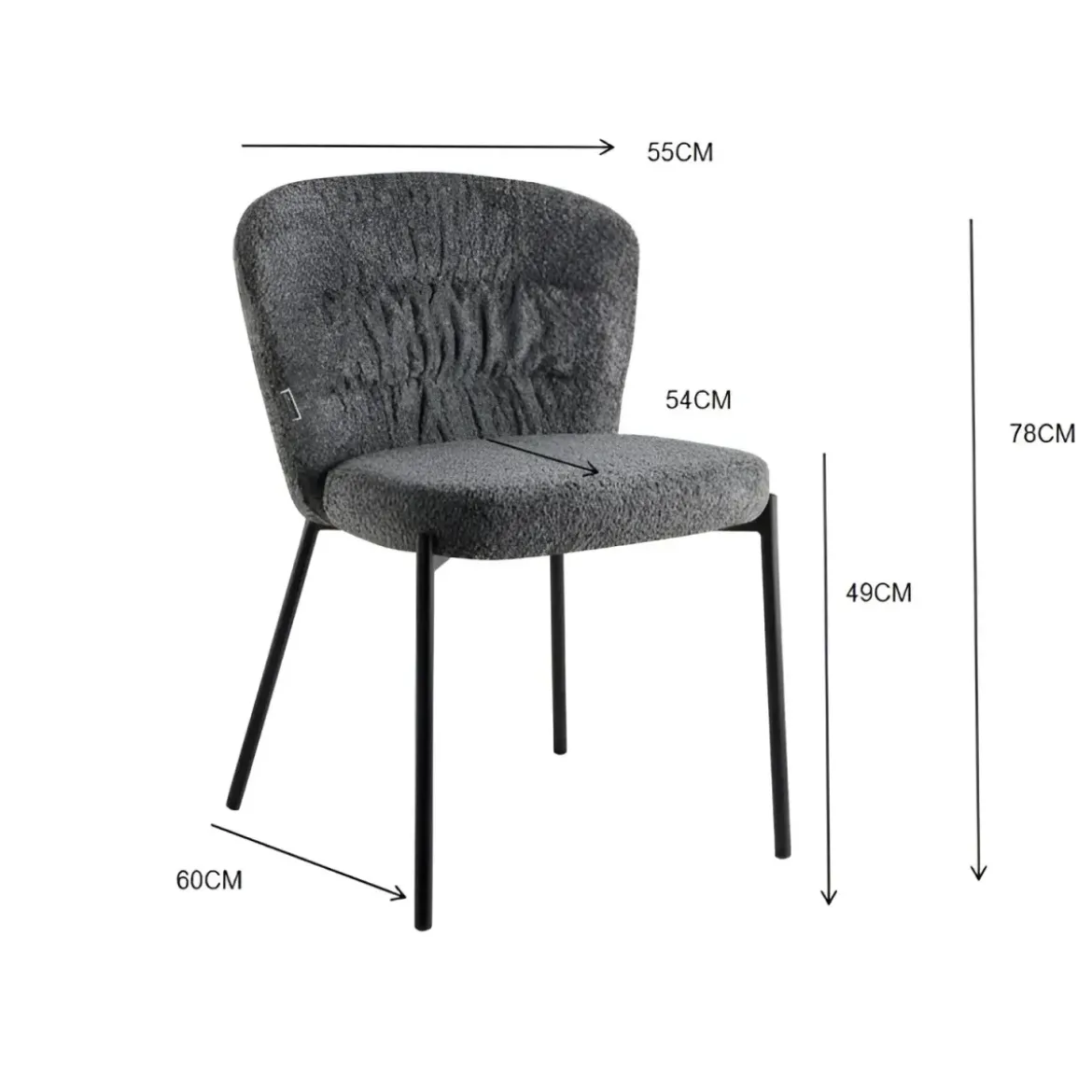 Set 4 Sedie Imbottite in Tessuto Teddy Azzurro Polvere con Gambe Nere