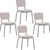 Set 4 Sedie in Tessuto Beige 44x55x83 cm Struttura Metallo Nero