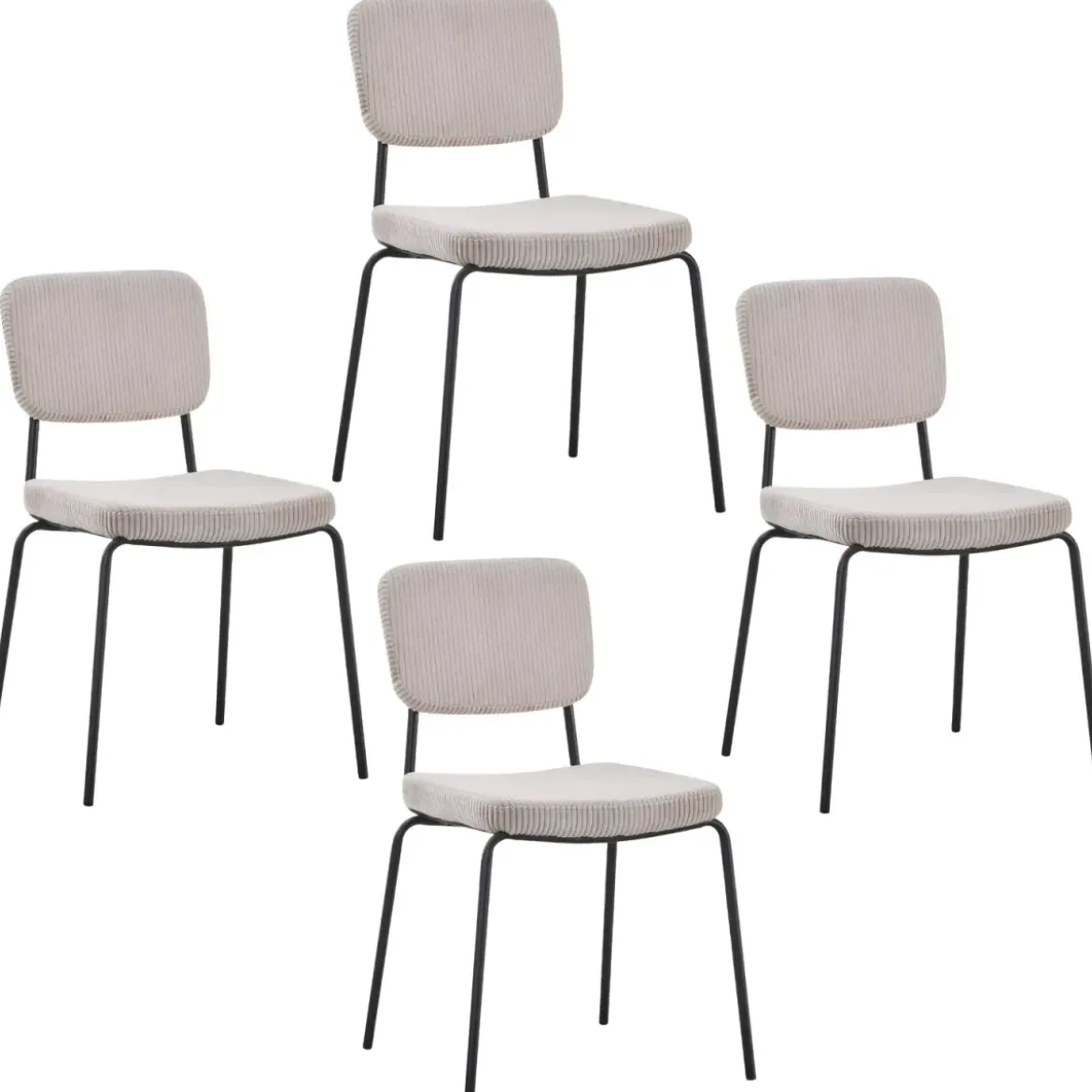 Set 4 Sedie in Tessuto Beige 44x55x83 cm Struttura Metallo Nero