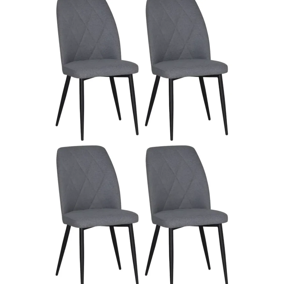 Set 4 Sedie in Tessuto Grigio Eleganti da Pranzo Imbottite Gambe Nere