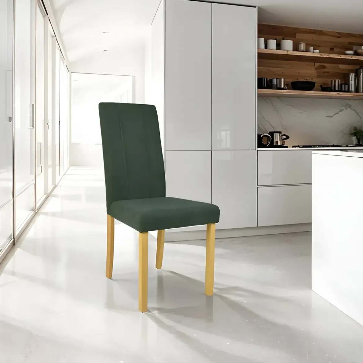Set 2 Sedie in Tessuto Verde 45x46,5x100 cm Gambe Rovere Sala da Pranzo