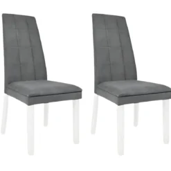Set 2 Sedie Seduta in Tessuto Grigio Gambe Legno Bianco 46x59,5x101 cm