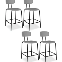 Set 2 Sgabelli Cucina Penisola Ecopelle Grigio Effetto Cuoio Schienale