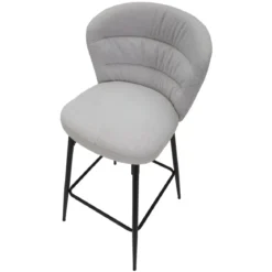Set 2 Sgabelli da Bar Imbottiti Tessuto Grigio Struttura Metallo Nero