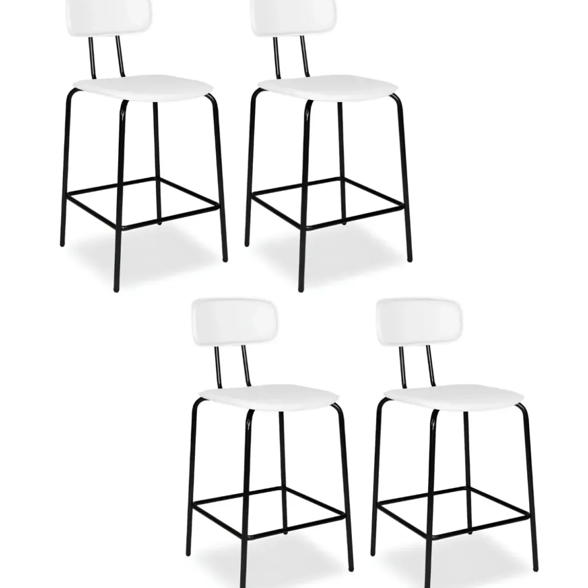 Set 2 Sgabelli da Bar per Cucina Penisola Ecopelle Bianco con Schienale