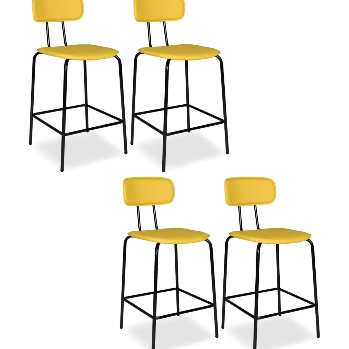 Set 2 Sgabelli da Bar per Cucina Penisola Ecopelle Giallo Effetto Cuoio