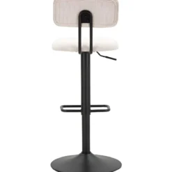 Set 2 Sgabelli da Bar Regolabili Metallo Nero Tessuto Imbottito Beige