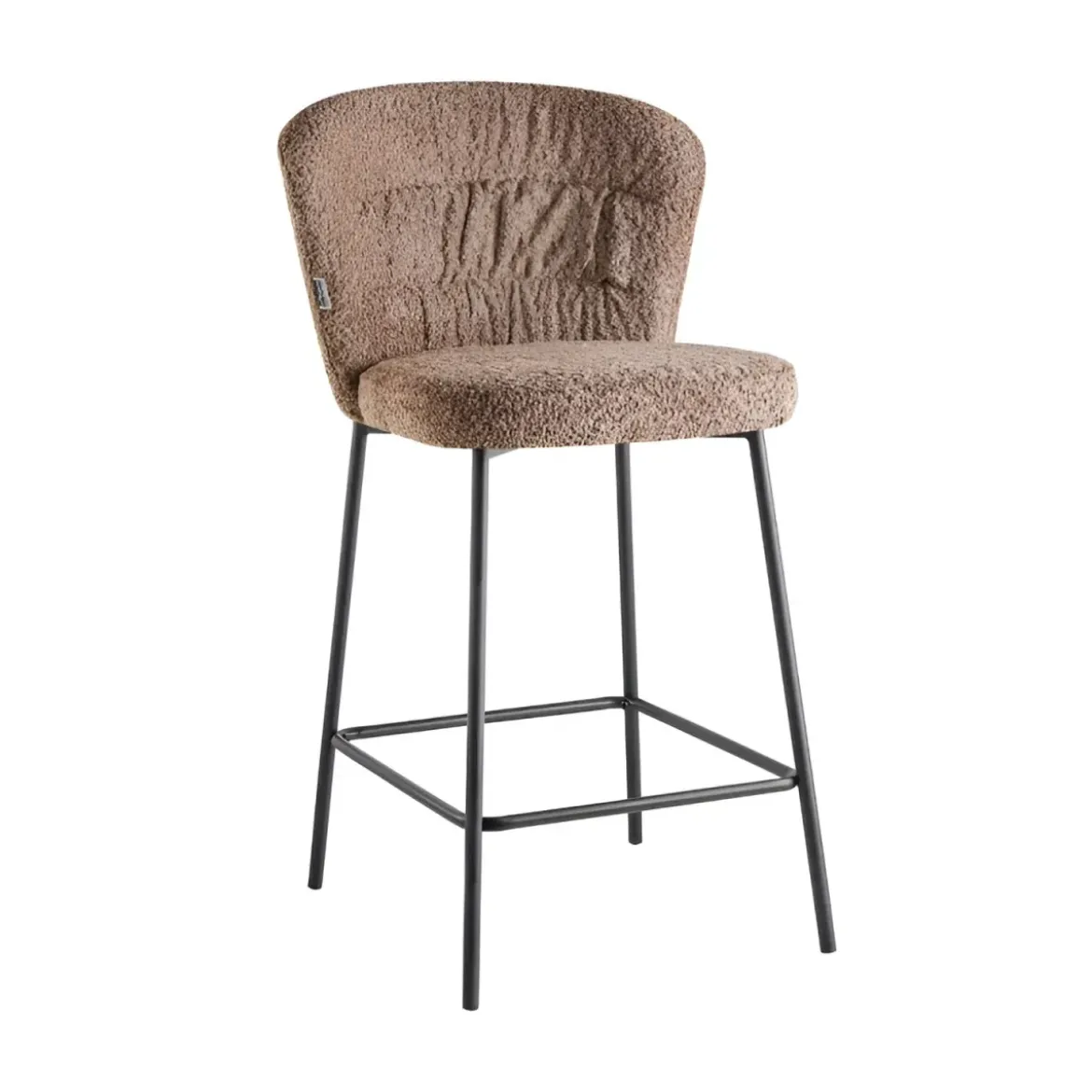 Set 2 Sgabelli da Interno Imbottiti in Tessuto Teddy Tortora Gambe Nere