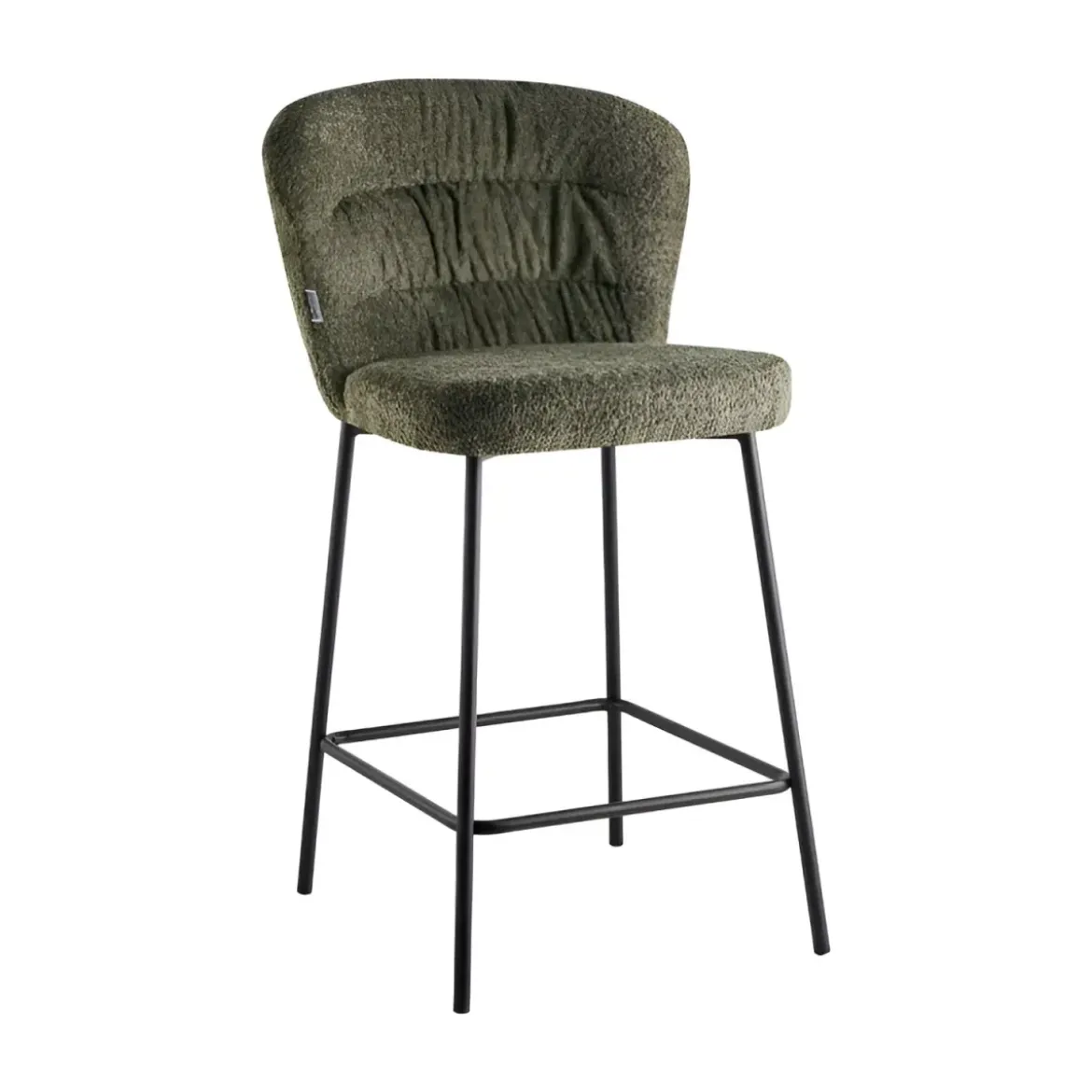 Set 2 Sgabelli da Interno Imbottiti in Tessuto Teddy Verde Gambe Nere