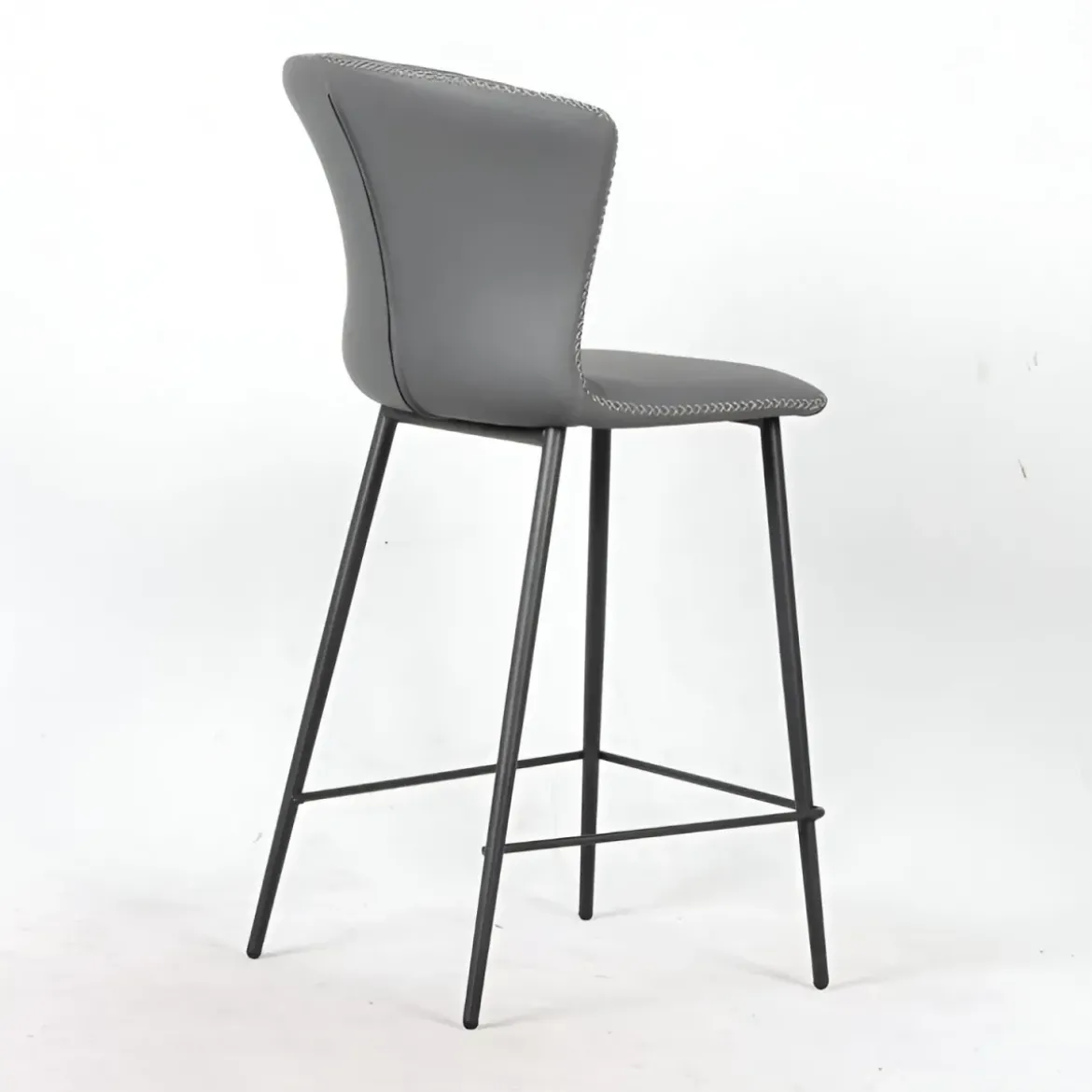 Set 2 Sgabelli Imbottiti in Ecopelle Antracite in Gambe Metallo Nere