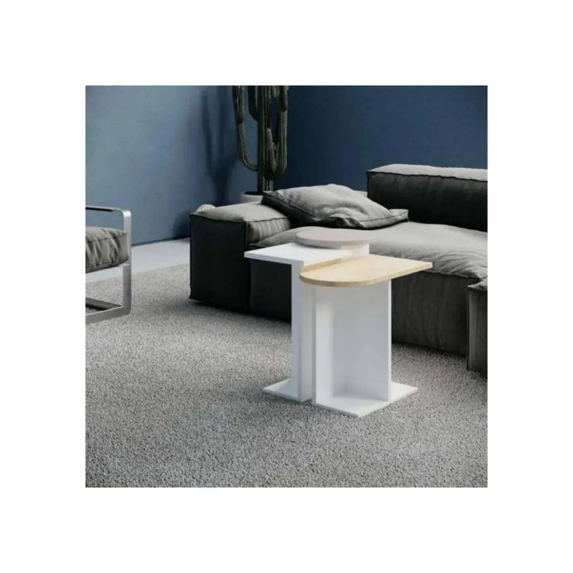 Set 3 Tavolini da Salotto Multiforma Bianco Rovere Mocha