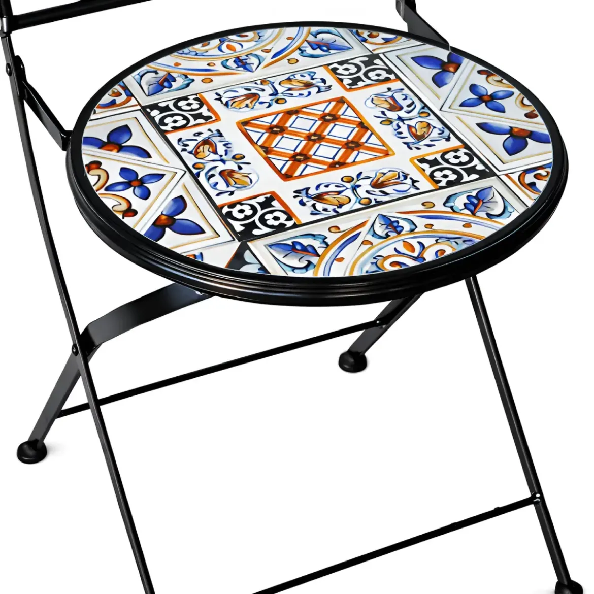 Set Tavolo Ø 60 cm con 2 Sedie Pieghevoli da Giardino Mosaico Blu