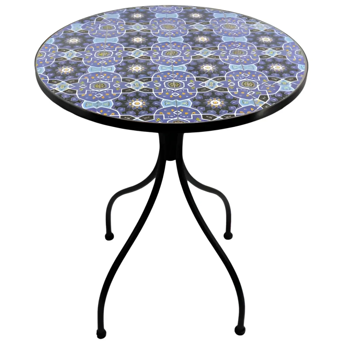 Set Tavolo Ø 60 cm 2 Sedie Pieghevoli Ceramica da Esterno Azzurro Blu