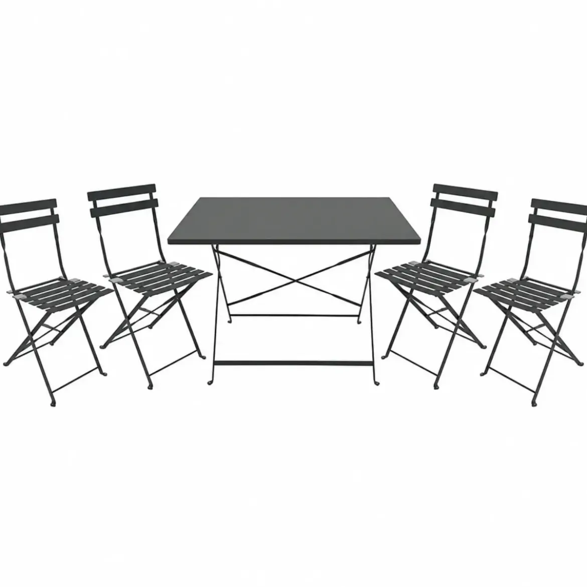 Set Tavolo da Giardino Rettangolare 70x110 cm con 4 Sedie Antracite