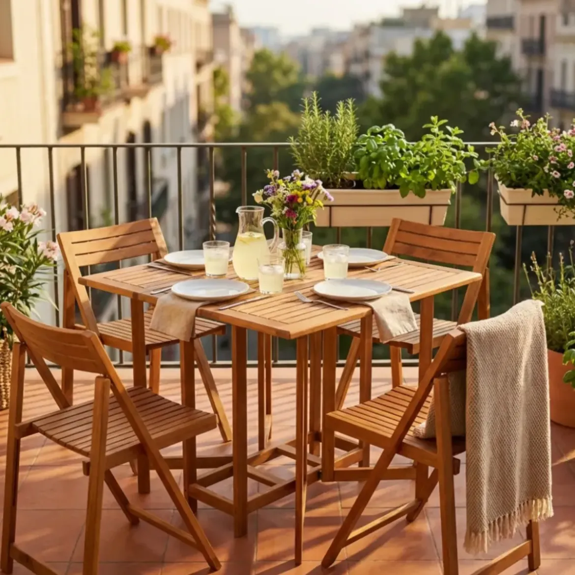 Set Tavolo 4 Sedie Pranzo Pieghevole Legno da Giardino Pic Nic Terrazzo