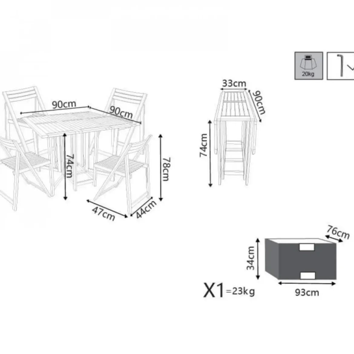 Set Tavolo 4 Sedie Pranzo Pieghevole Legno da Giardino Pic Nic Terrazzo