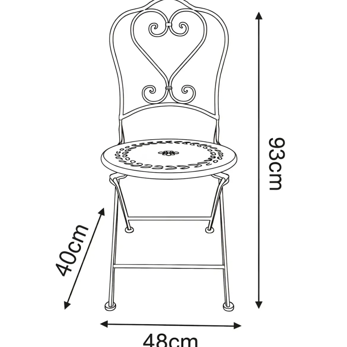 Set Tavolo Tondo 62x73 cm 2 Sedie in Metallo Bianco Antico da Esterno
