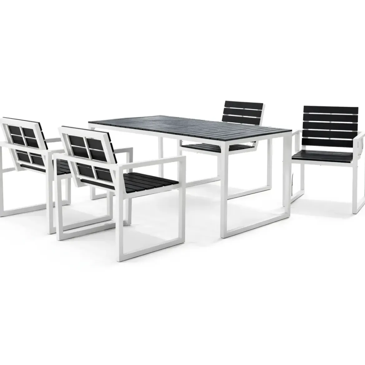 Set Tavolo 150x90 4 Sedie da Giardino Alluminio Legno Sintetico Nero