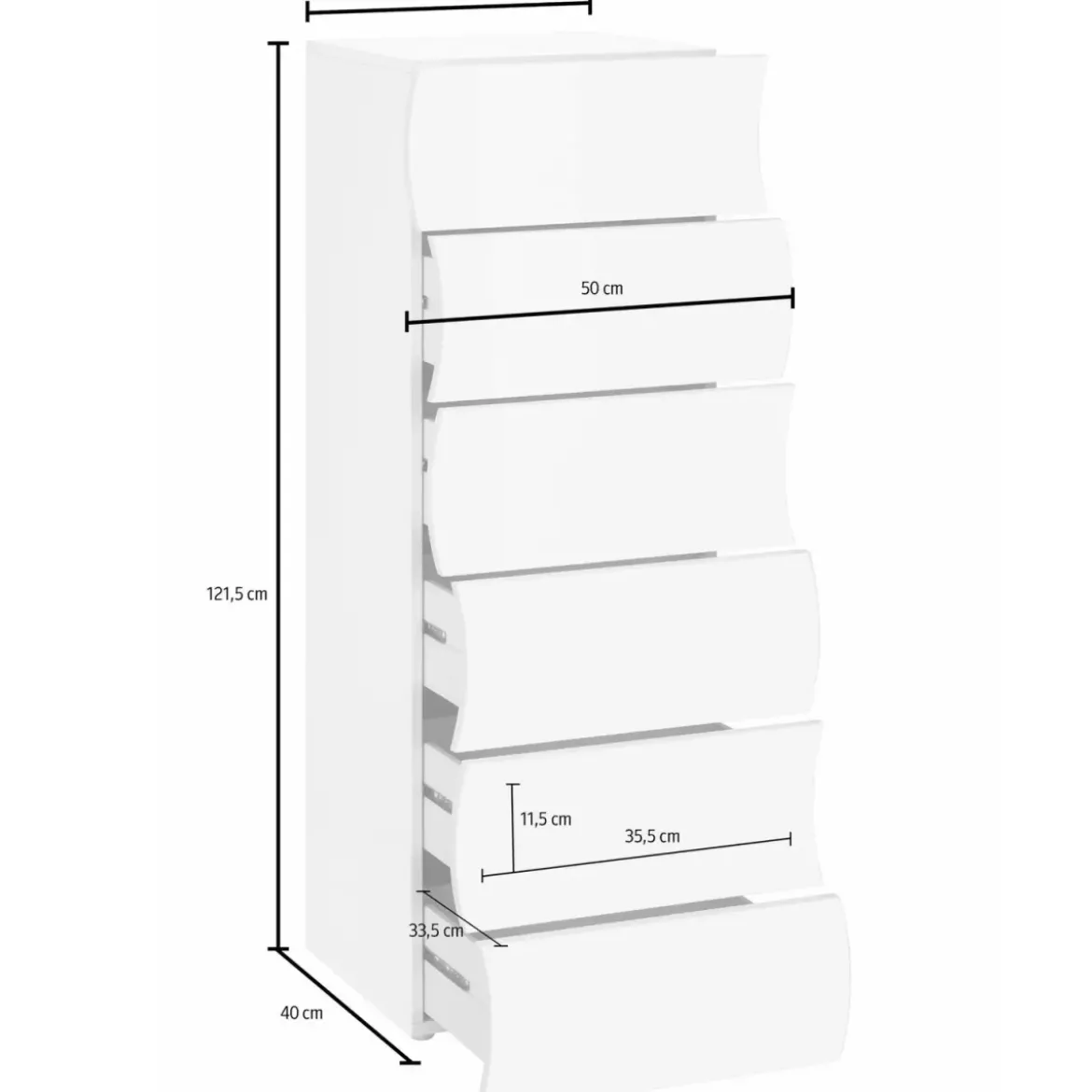 Settimino con 6 Cassetti Onda in Legno Bianco Lucido Camera Ingresso