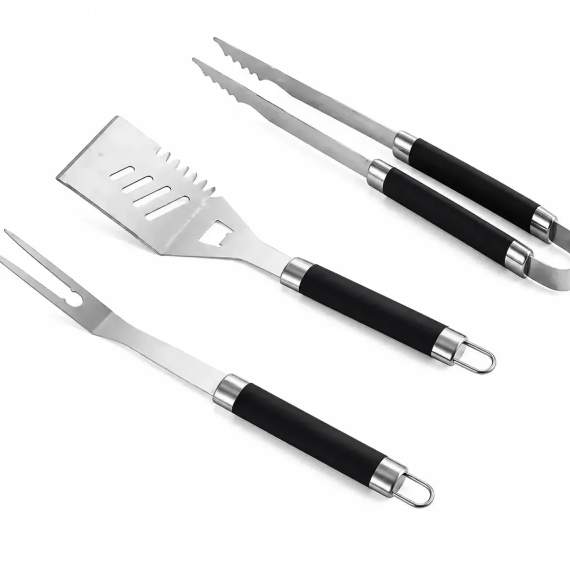 Set Utensili Barbecue 3 Pezzi in Acciaio Inox Manici in Polipropilene
