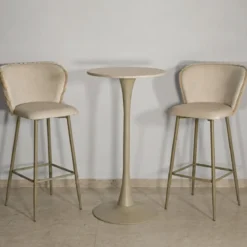 Sgabelli da Bar Set 2 Pezzi Crema Seduta Imbottita Schienale Lavorato