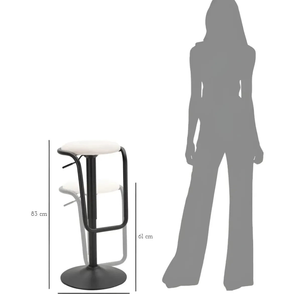 Sgabello Bar Girevole Regolabile Metallo Nero Tessuto Imbottito Beige