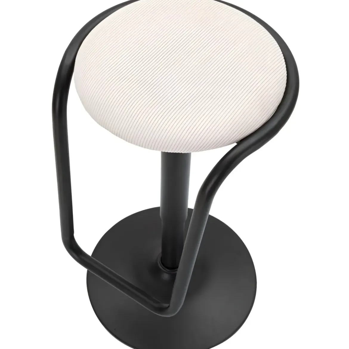 Sgabello Bar Girevole Regolabile Metallo Nero Tessuto Imbottito Beige