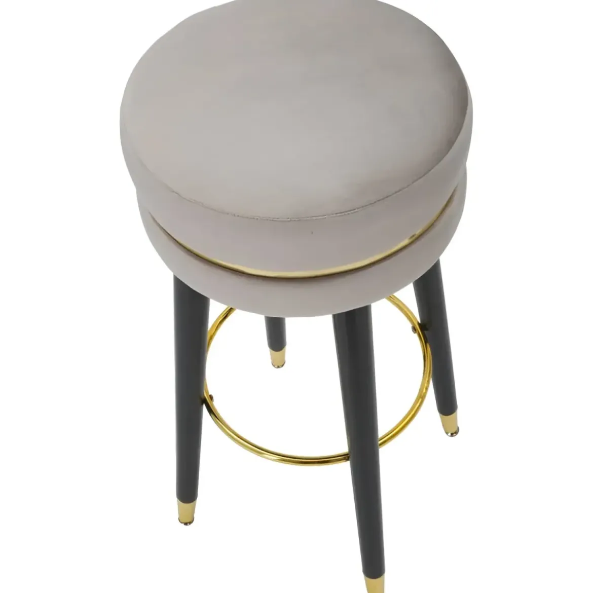 Sgabello Bar in Velluto Grigio Finitura Oro con Poggiapiedi Moderno