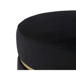 Sgabello Basso in Velluto Nero con Finiture Oro Pouf Salotto Camera